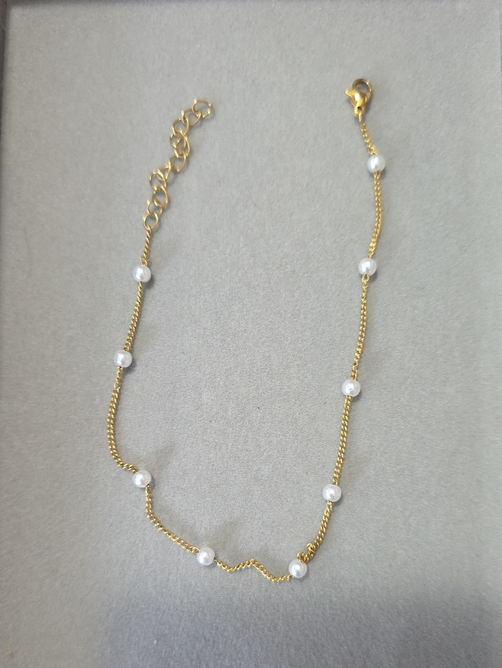 Gold Pearl Station Adjustable Anklet